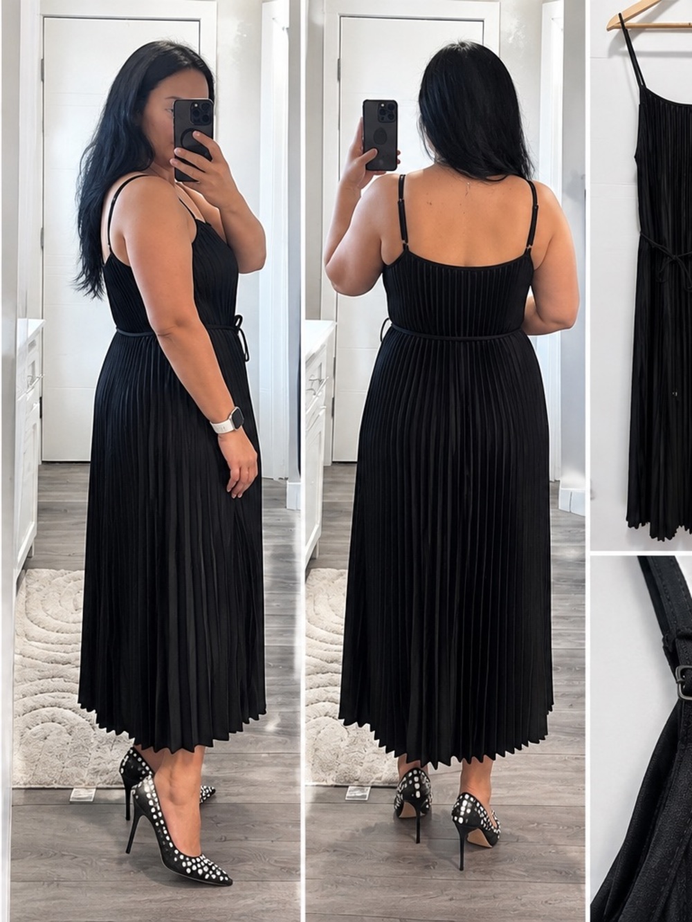 Sam Edelman Black Pleated Midi Dress with Adjustable Straps